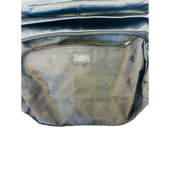 Franco Sarto Black Grommet Shoulder Bag Leather & Nylon  Zipper Closure - Picture 10 of 12